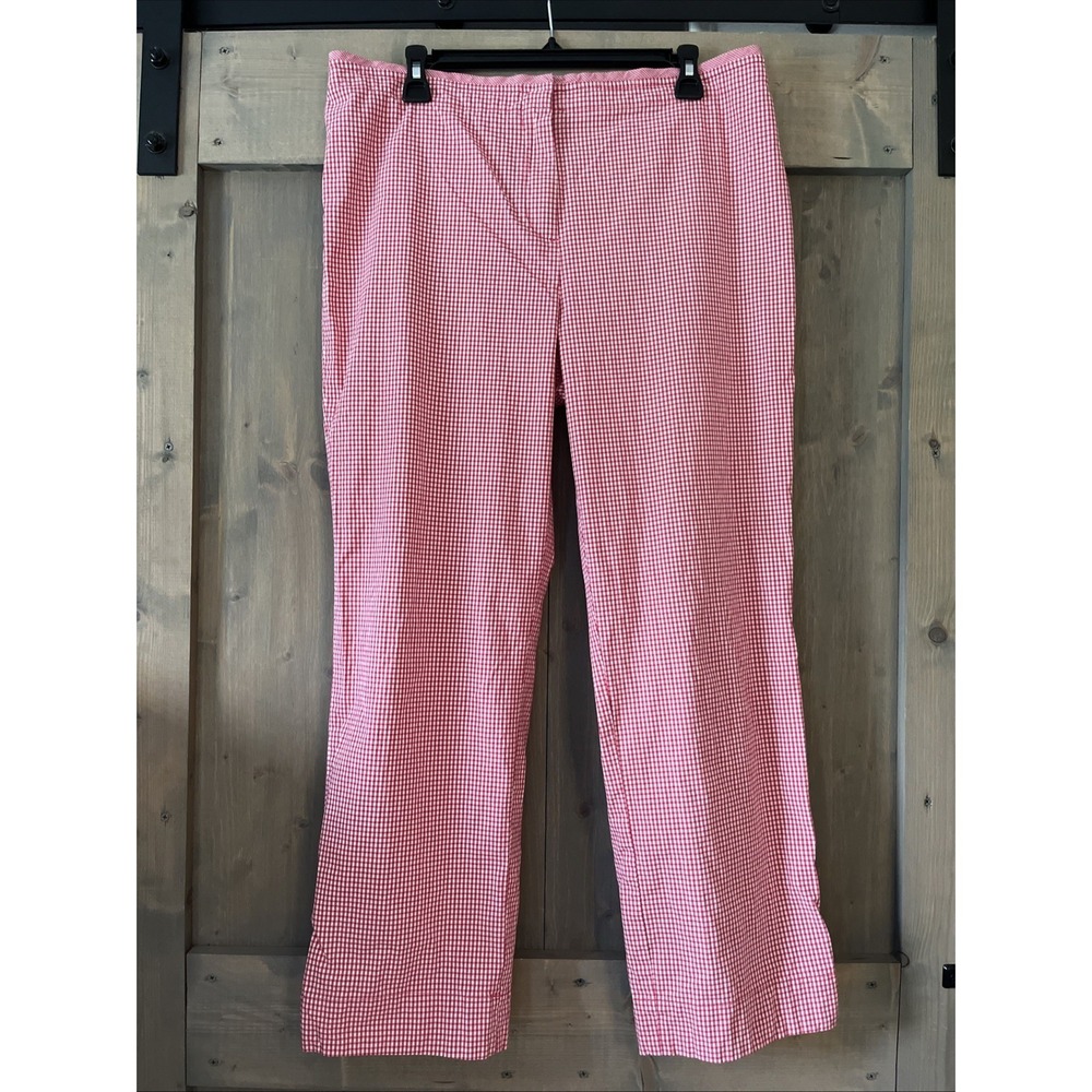 TALBOTS Womens Pink Gingham Pants 14 Stretch Lightweight Classic Preppy Cottage